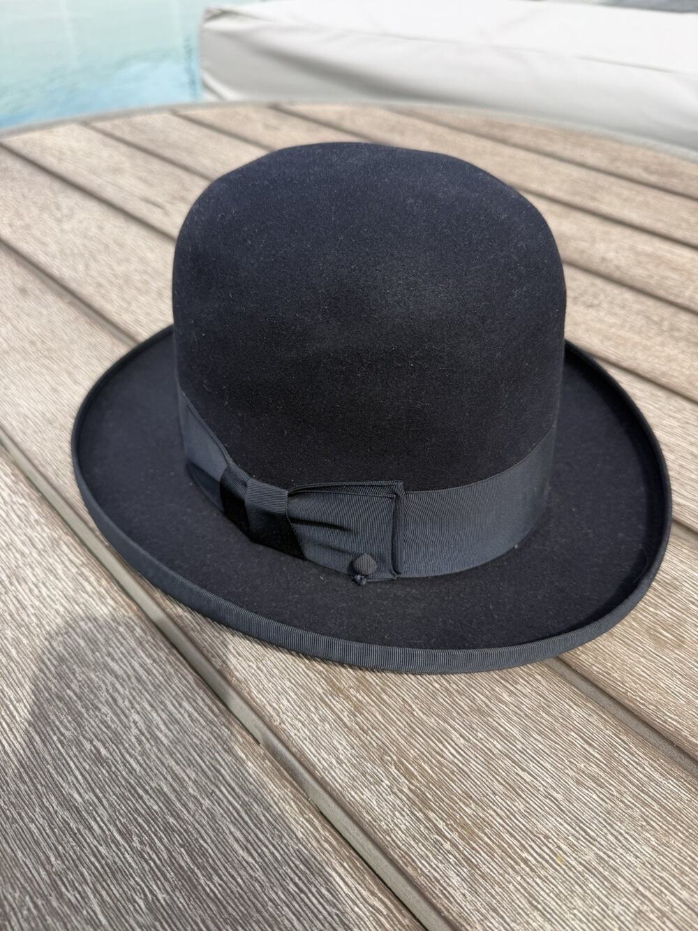 Vintage 1940s Adam Executive quality Black Fur Felt Homburg Hat 7 1/8 Bowler